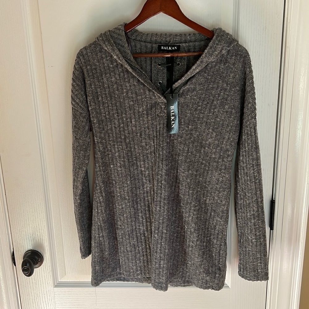 New Balkan Gray Sweater Hoodie with Lace up Back detail